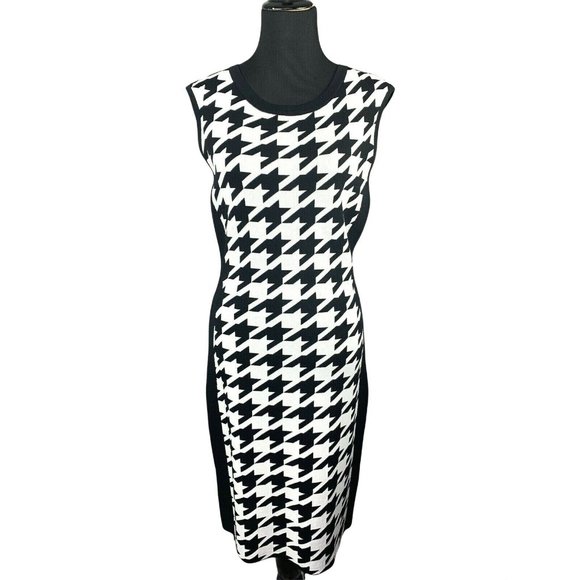 Calvin Klein Dresses & Skirts - Calvin Klein Knit Houndstooth Dress size M Black White Sleeveless Sweater
